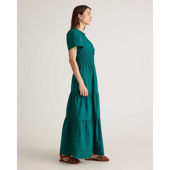 Quince Women's 100% Organic Cotton Poplin Tiered Maxi Dress Green Size L - Picture 2 of 9